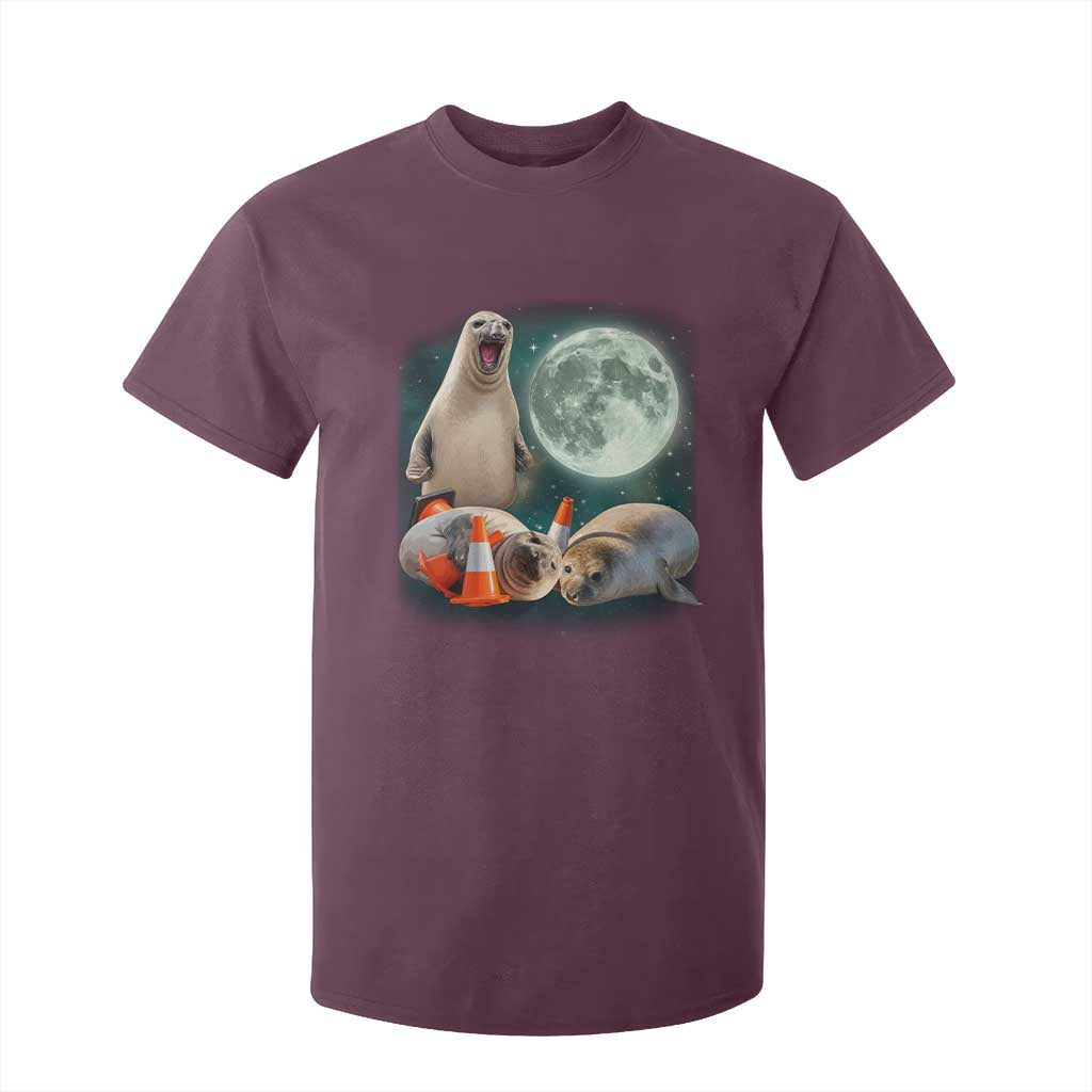 Funny Neil The Seal Howling at Moon 90s Retro T Shirt For Kid TS11 Maroon Print Your Wear