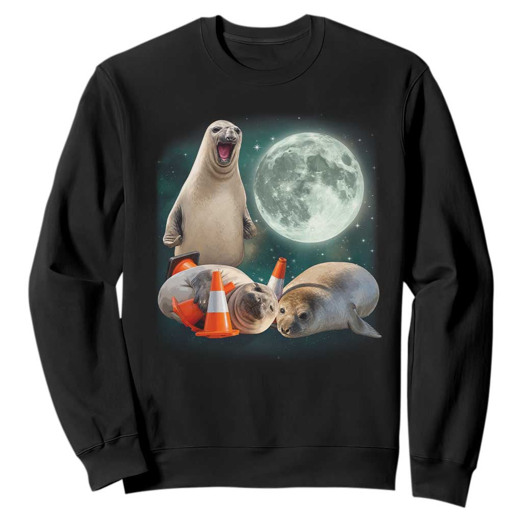 Funny Neil The Seal Howling at Moon 90s Retro Sweatshirt TS11 Black Print Your Wear