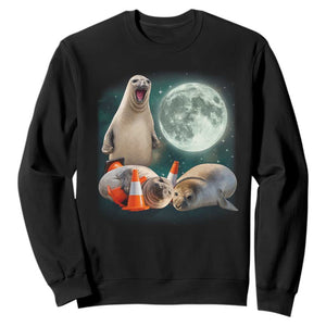 Funny Neil The Seal Howling at Moon 90s Retro Sweatshirt TS11 Black Print Your Wear