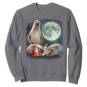 Funny Neil The Seal Howling at Moon 90s Retro Sweatshirt TS11 Charcoal Print Your Wear