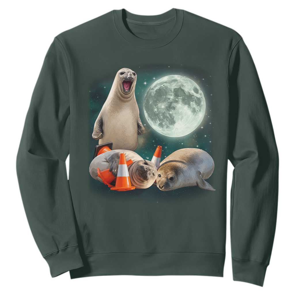 Funny Neil The Seal Howling at Moon 90s Retro Sweatshirt TS11 Dark Forest Green Print Your Wear