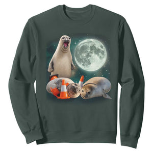 Funny Neil The Seal Howling at Moon 90s Retro Sweatshirt TS11 Dark Forest Green Print Your Wear