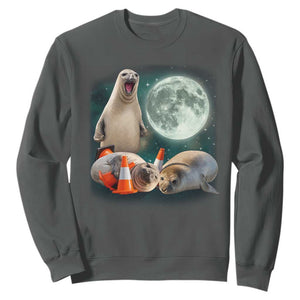 Funny Neil The Seal Howling at Moon 90s Retro Sweatshirt TS11 Dark Heather Print Your Wear