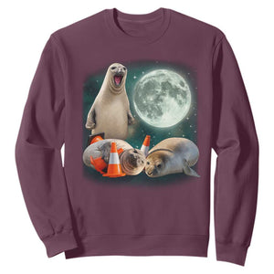 Funny Neil The Seal Howling at Moon 90s Retro Sweatshirt TS11 Maroon Print Your Wear
