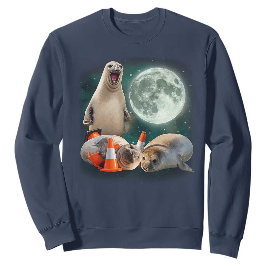 Funny Neil The Seal Howling at Moon 90s Retro Sweatshirt TS11 Navy Print Your Wear