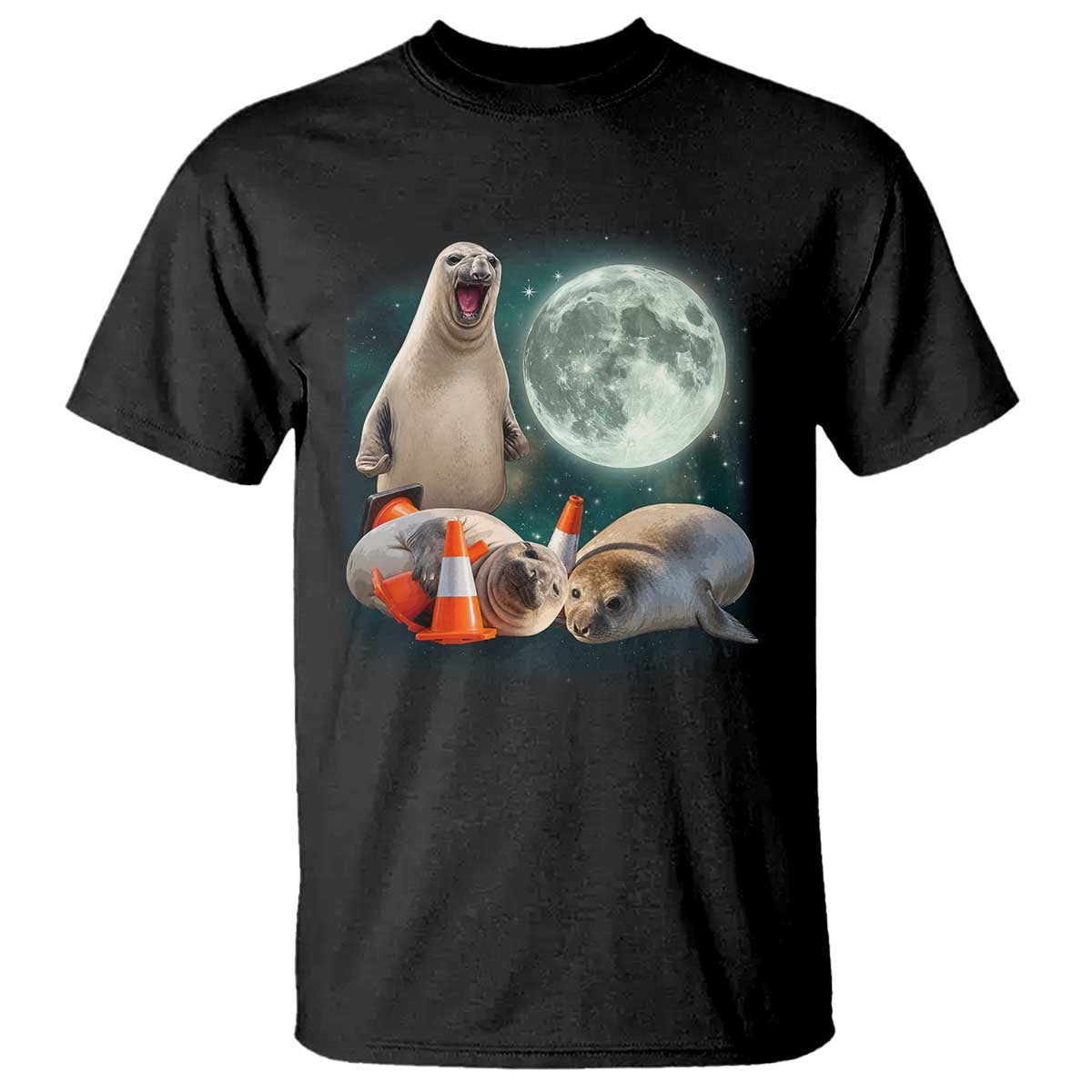 Funny Neil The Seal Howling at Moon 90s Retro T Shirt TS11 Black Print Your Wear
