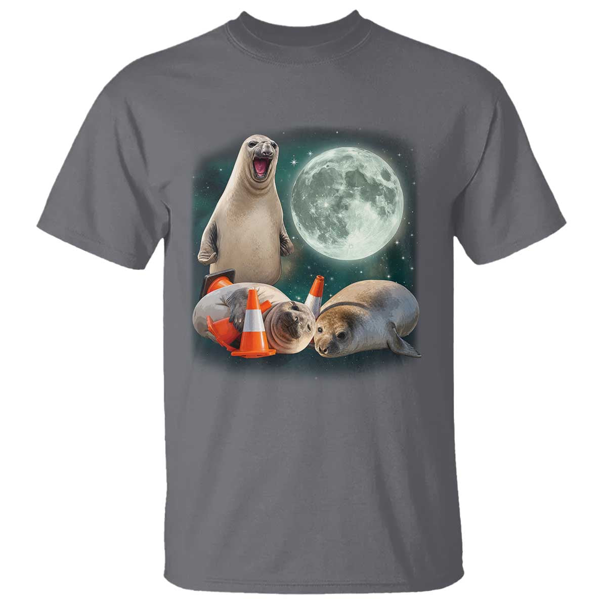 Funny Neil The Seal Howling at Moon 90s Retro T Shirt TS11 Charcoal Print Your Wear