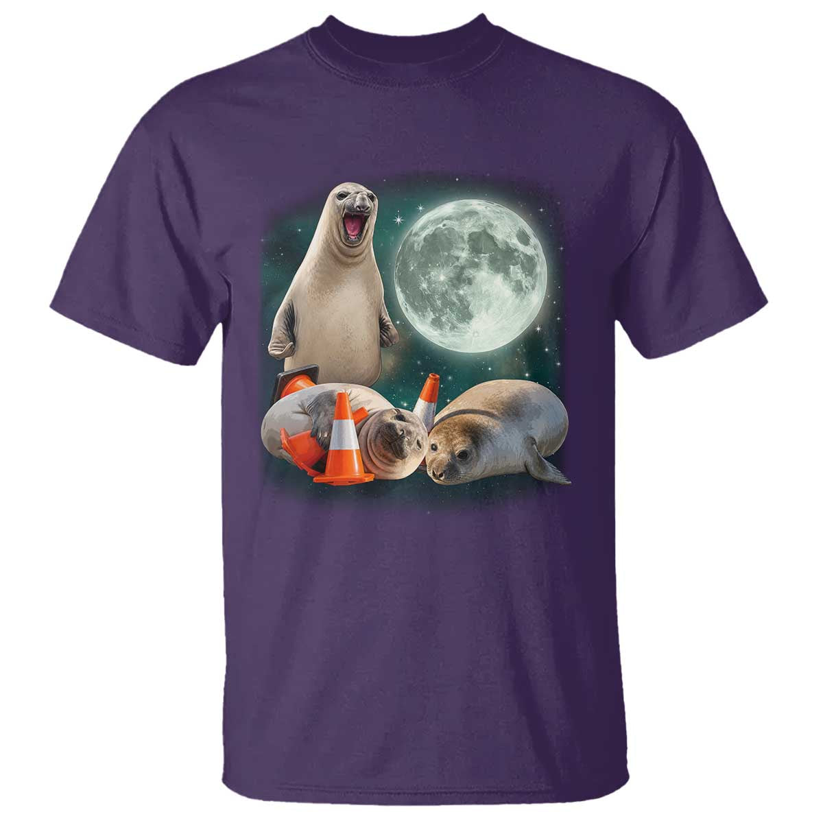 Funny Neil The Seal Howling at Moon 90s Retro T Shirt TS11 Purple Print Your Wear