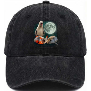 Funny Neil The Seal Howling at Moon 90s Retro Washed Cotton Baseball Cap TS11 Print Your Wear