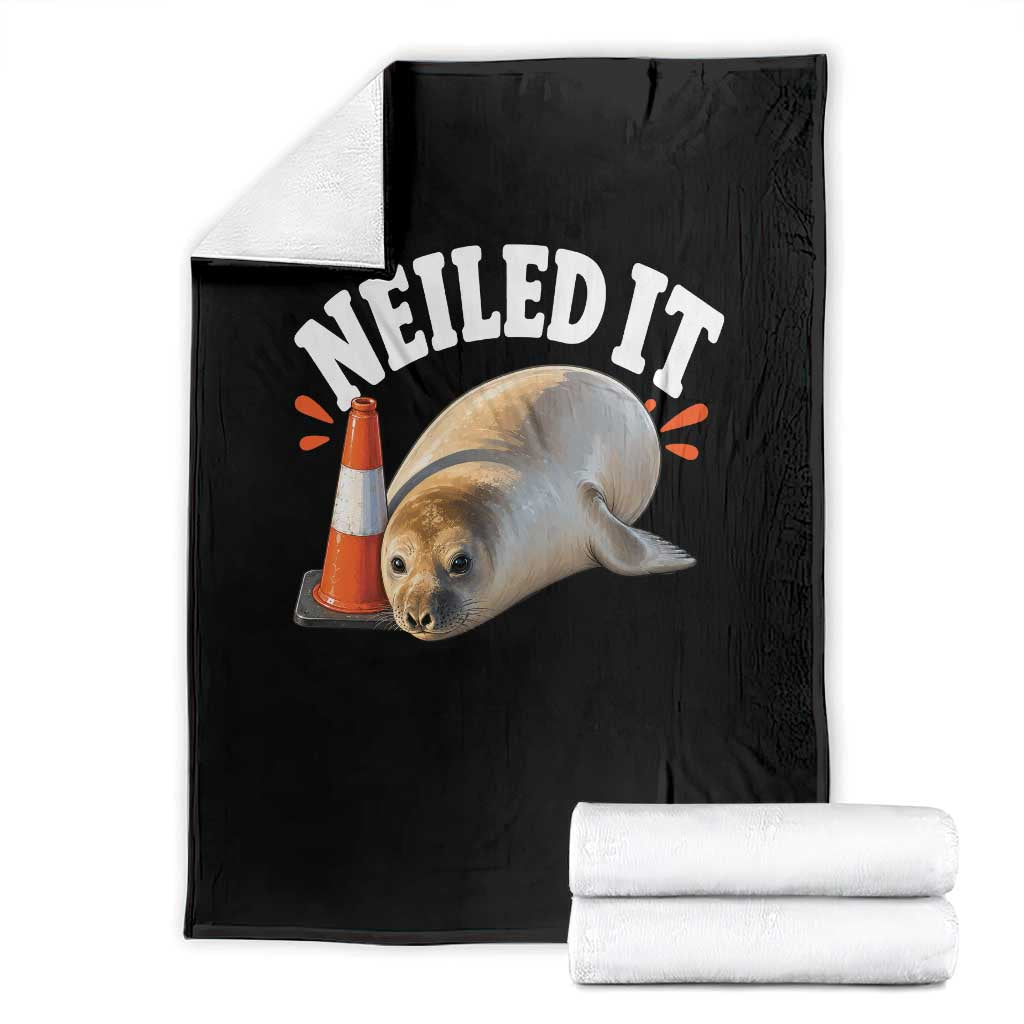 Neil The Seal Nailed It Throw Blanket Funny Tasmania Elephant Seal Traffic Cone Meme Art TS11 Black Print Your Wear