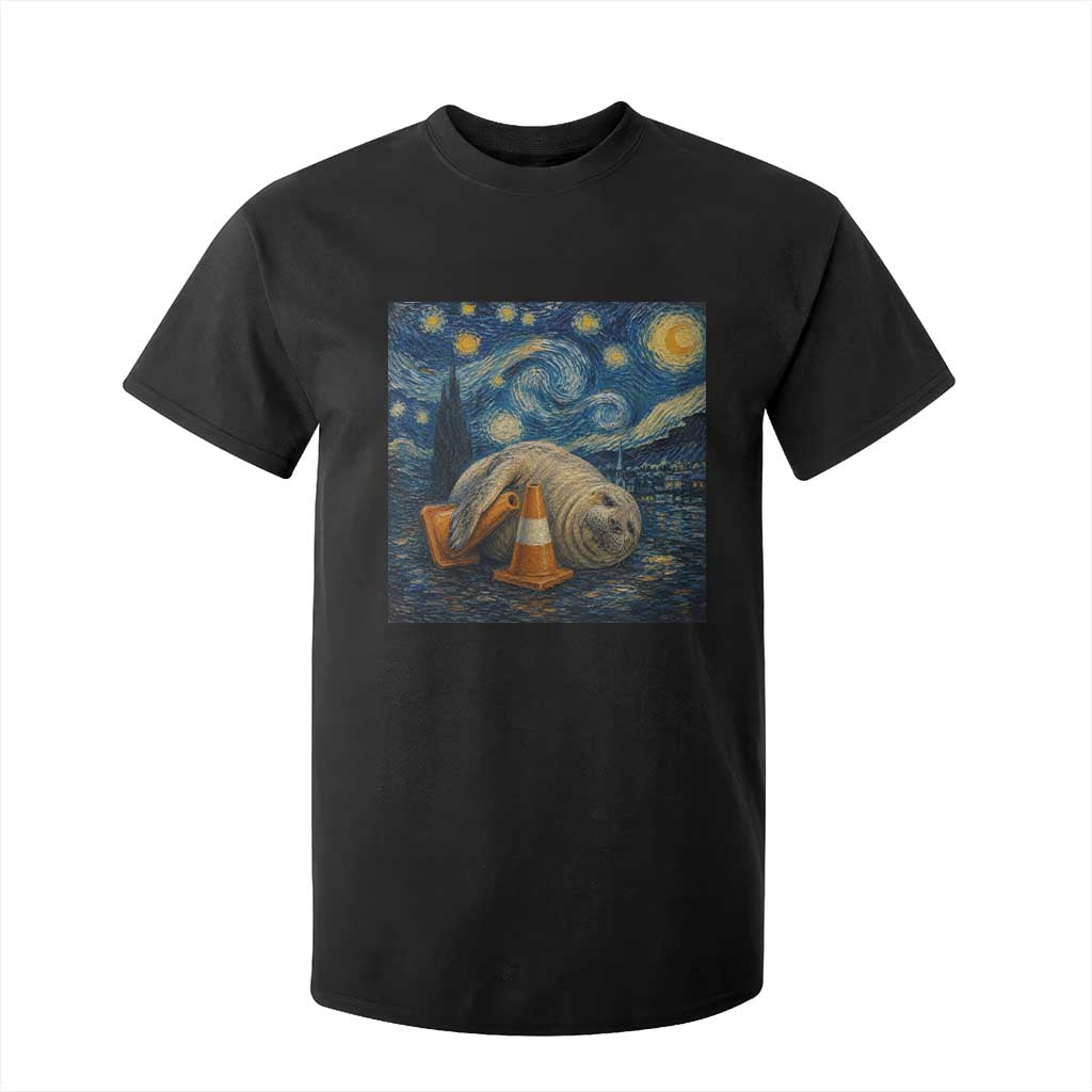 Funny Neil The Seal Starry Night T Shirt For Kid Van Gogh Art for Tasmania Seal Lovers TS11 Black Print Your Wear