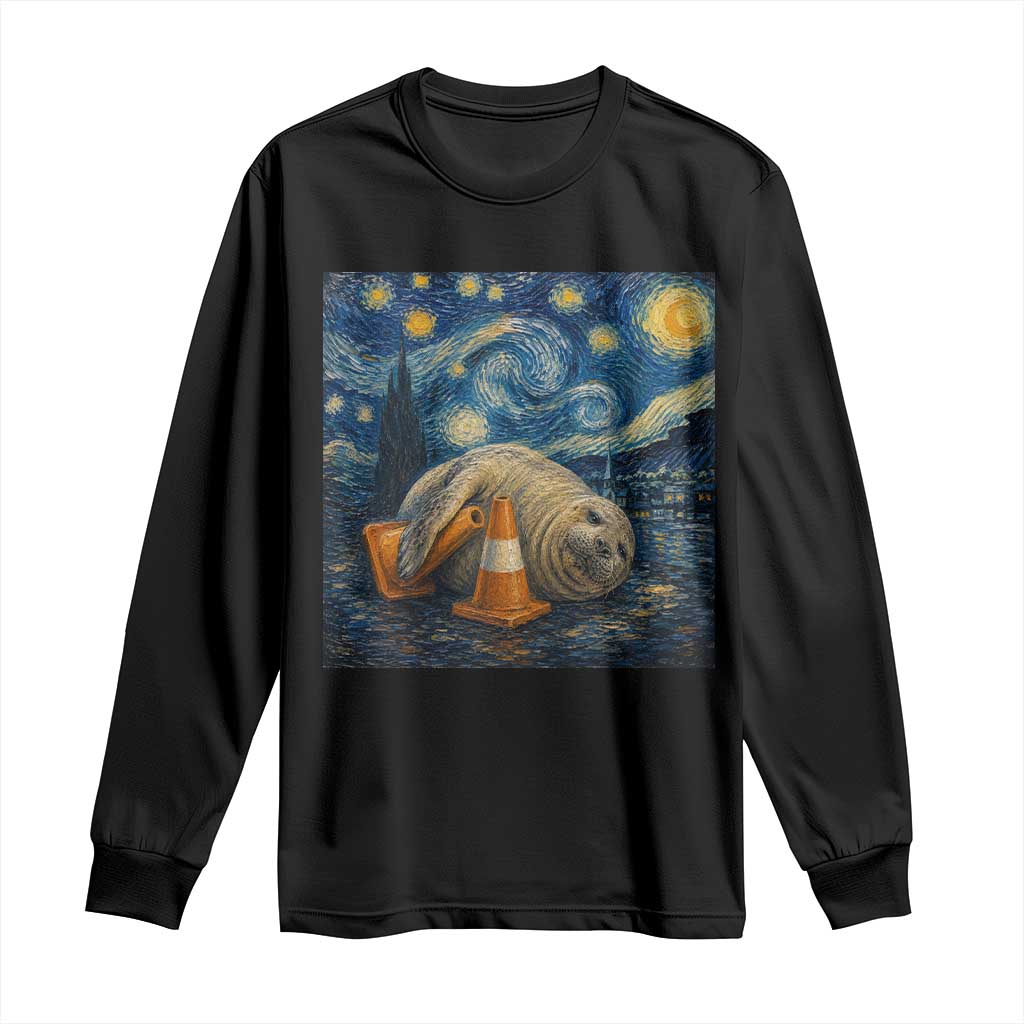 Funny Neil The Seal Starry Night Long Sleeve Shirt Van Gogh Art for Tasmania Seal Lovers TS11 Black Print Your Wear