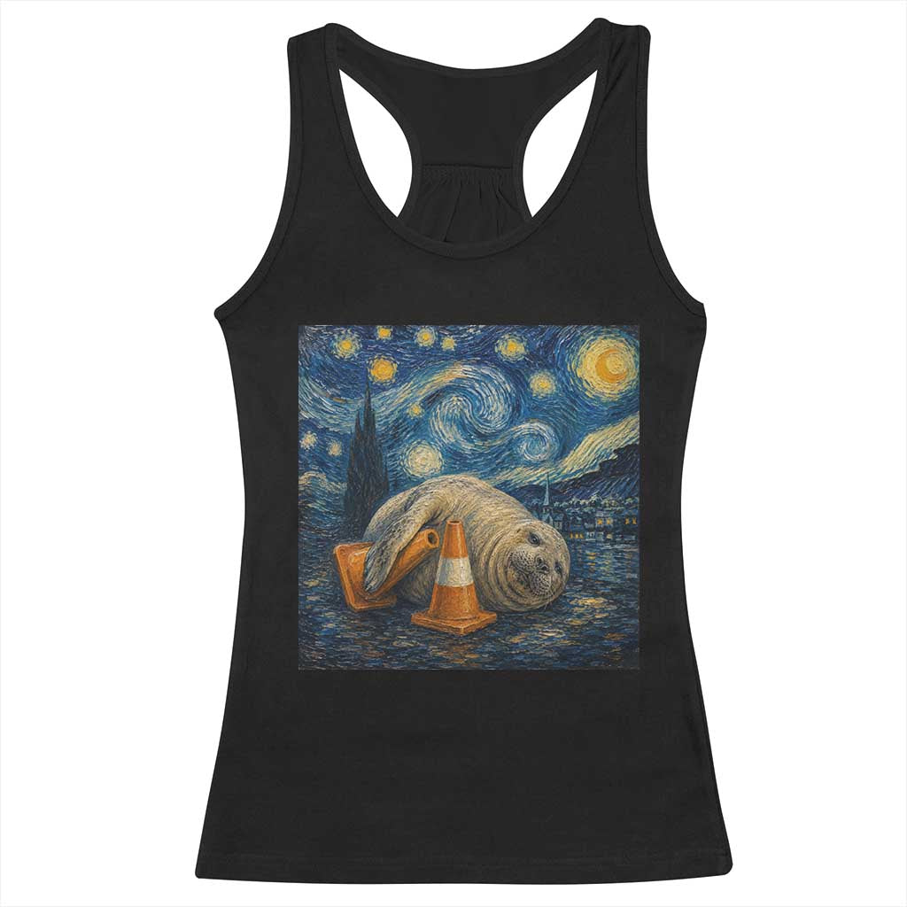 Funny Neil The Seal Starry Night Racerback Tank Top Van Gogh Art for Tasmania Seal Lovers TS11 Black Print Your Wear