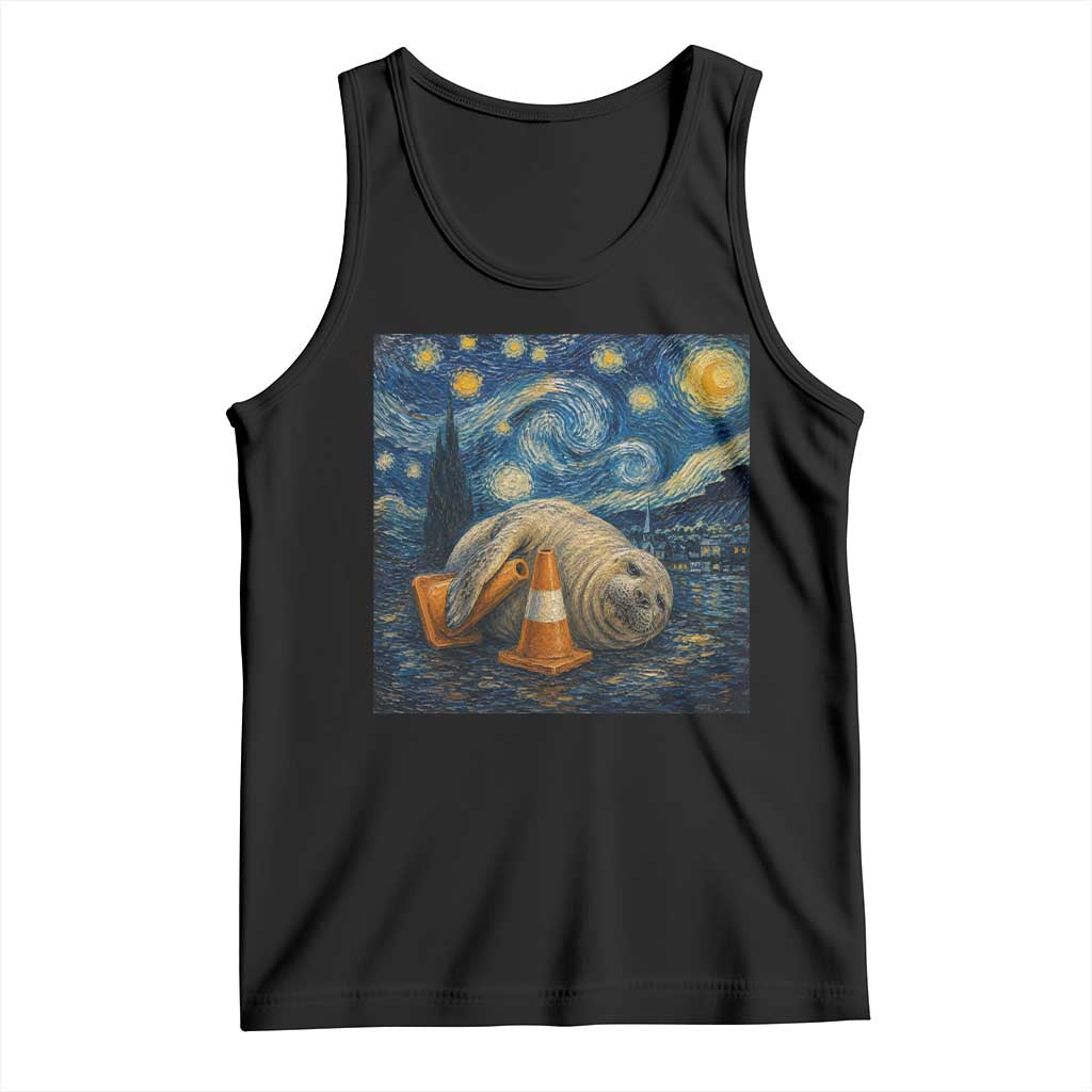 Funny Neil The Seal Starry Night Tank Top Van Gogh Art for Tasmania Seal Lovers TS11 Black Print Your Wear
