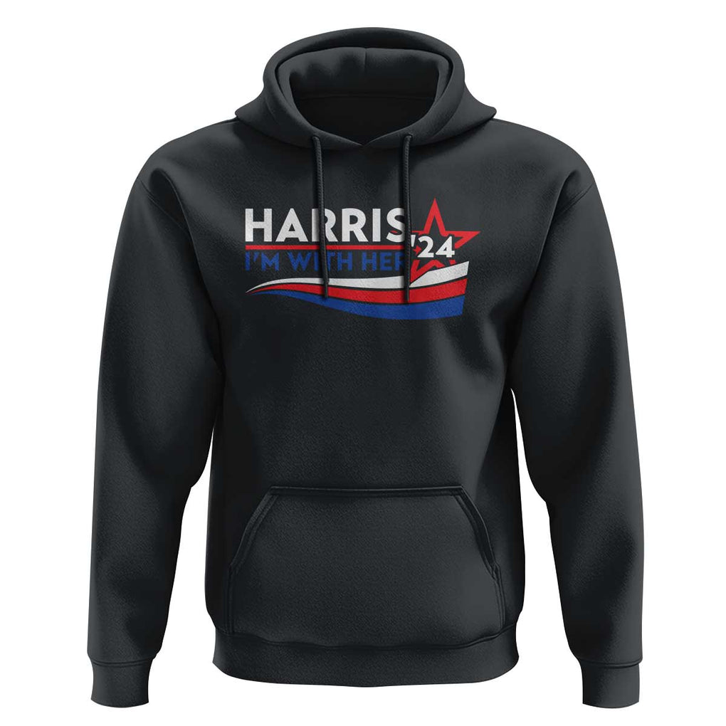 Kamala Supporter Hoodie Harris'24 I'm With Her American Flag Star TS11 Black Print Your Wear