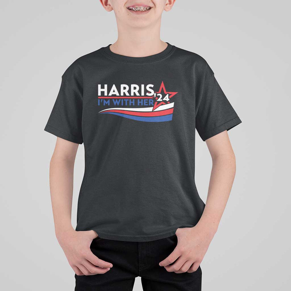 Kamala Supporter T Shirt For Kid Harris'24 I'm With Her American Flag Star TS11 Black Print Your Wear