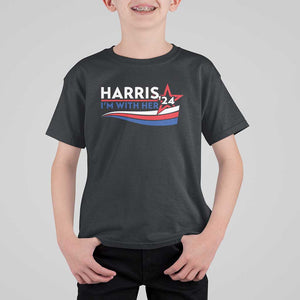 Kamala Supporter T Shirt For Kid Harris'24 I'm With Her American Flag Star TS11 Black Print Your Wear