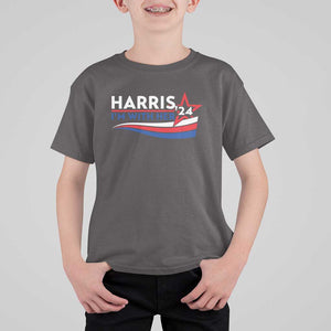 Kamala Supporter T Shirt For Kid Harris'24 I'm With Her American Flag Star TS11 Dark Chocolate Print Your Wear