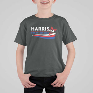 Kamala Supporter T Shirt For Kid Harris'24 I'm With Her American Flag Star TS11 Dark Heather Print Your Wear