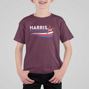 Kamala Supporter T Shirt For Kid Harris'24 I'm With Her American Flag Star TS11 Maroon Print Your Wear