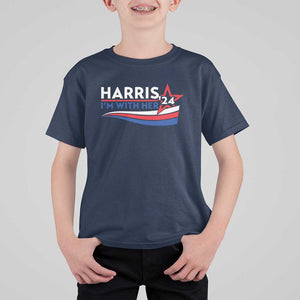 Kamala Supporter T Shirt For Kid Harris'24 I'm With Her American Flag Star TS11 Navy Print Your Wear