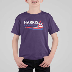 Kamala Supporter T Shirt For Kid Harris'24 I'm With Her American Flag Star TS11 Purple Print Your Wear