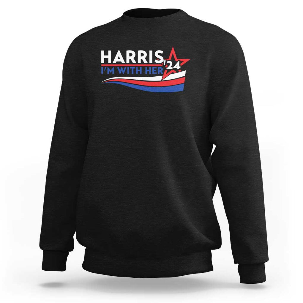 Kamala Supporter Sweatshirt Harris'24 I'm With Her American Flag Star TS11 Black Print Your Wear