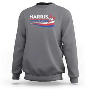 Kamala Supporter Sweatshirt Harris'24 I'm With Her American Flag Star TS11 Charcoal Print Your Wear