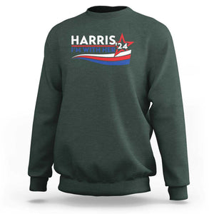 Kamala Supporter Sweatshirt Harris'24 I'm With Her American Flag Star TS11 Dark Forest Green Print Your Wear