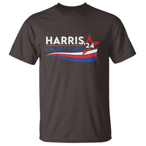 Kamala Supporter T Shirt Harris'24 I'm With Her American Flag Star TS11 Dark Chocolate Print Your Wear