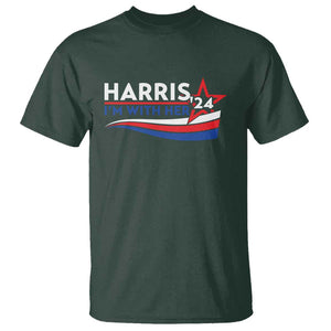 Kamala Supporter T Shirt Harris'24 I'm With Her American Flag Star TS11 Dark Forest Green Print Your Wear