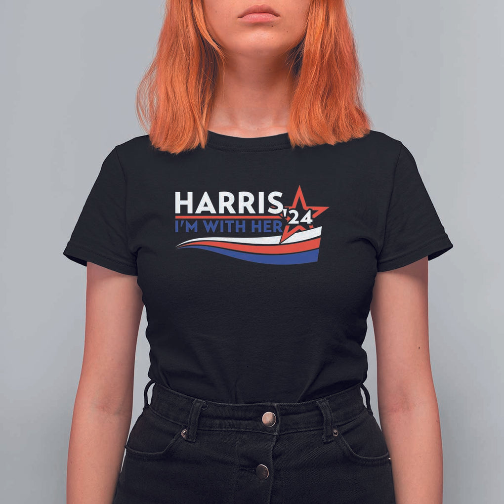 Kamala Supporter T Shirt For Women Harris'24 I'm With Her American Flag Star TS11 Black Print Your Wear