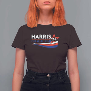 Kamala Supporter T Shirt For Women Harris'24 I'm With Her American Flag Star TS11 Dark Chocolate Print Your Wear