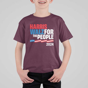 Harris Walz For The People T Shirt For Kid Presidential Election 2024 American Flag TS11 Maroon Print Your Wear