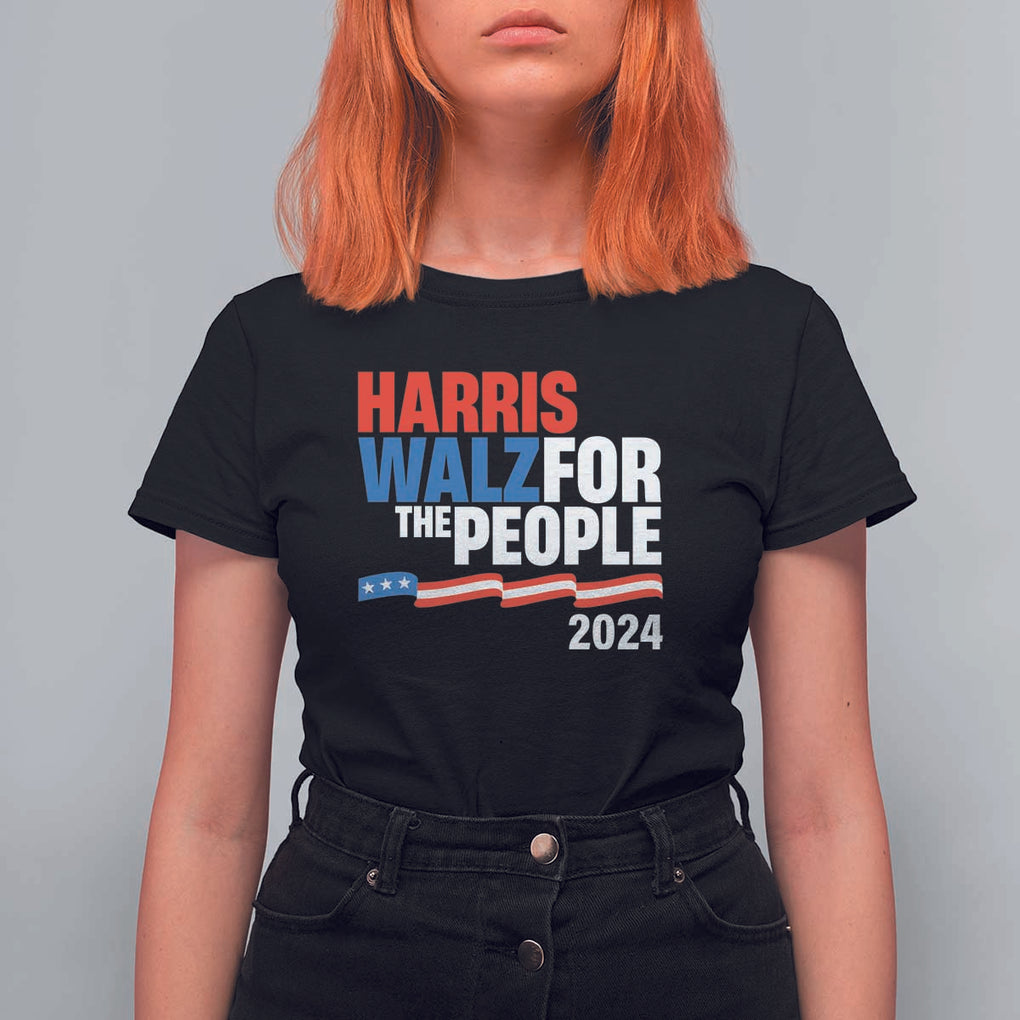 Harris Walz For The People T Shirt For Women Presidential Election 2024 American Flag TS11 Black Print Your Wear