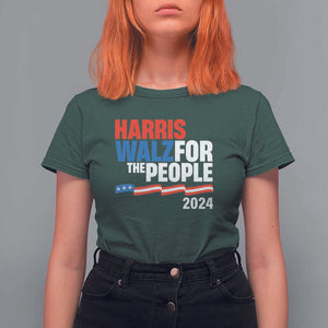 Harris Walz For The People T Shirt For Women Presidential Election 2024 American Flag TS11 Dark Forest Green Print Your Wear