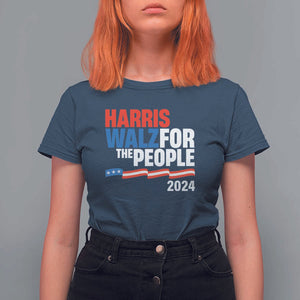 Harris Walz For The People T Shirt For Women Presidential Election 2024 American Flag TS11 Navy Print Your Wear