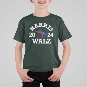 Harris Walz 2024 T Shirt For Kid Vintage Patriotic Donkey USA Flag TS11 Dark Forest Green Print Your Wear