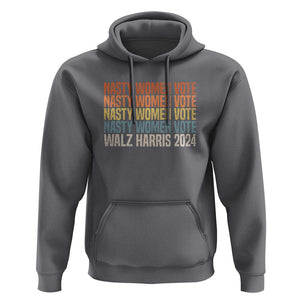 Nasty Women Vote Harris Walz 2024 Hoodie Retro President Election Feminist Voting TS11 Charcoal Print Your Wear