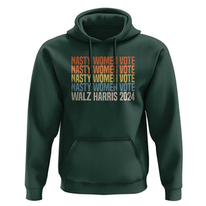 Nasty Women Vote Harris Walz 2024 Hoodie Retro President Election Feminist Voting TS11 Dark Forest Green Print Your Wear