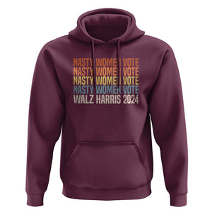 Nasty Women Vote Harris Walz 2024 Hoodie Retro President Election Feminist Voting TS11 Maroon Print Your Wear