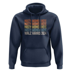 Nasty Women Vote Harris Walz 2024 Hoodie Retro President Election Feminist Voting TS11 Navy Print Your Wear