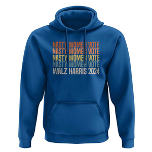 Nasty Women Vote Harris Walz 2024 Hoodie Retro President Election Feminist Voting TS11 Royal Blue Print Your Wear