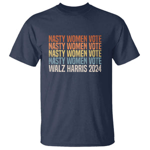 Nasty Women Vote Harris Walz 2024 T Shirt Retro President Election Feminist Voting TS11 Navy Print Your Wear