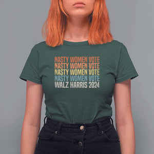 Nasty Women Vote Harris Walz 2024 T Shirt For Women Retro President Election Feminist Voting TS11 Dark Forest Green Print Your Wear