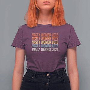 Nasty Women Vote Harris Walz 2024 T Shirt For Women Retro President Election Feminist Voting TS11 Maroon Print Your Wear