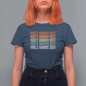 Nasty Women Vote Harris Walz 2024 T Shirt For Women Retro President Election Feminist Voting TS11 Navy Print Your Wear