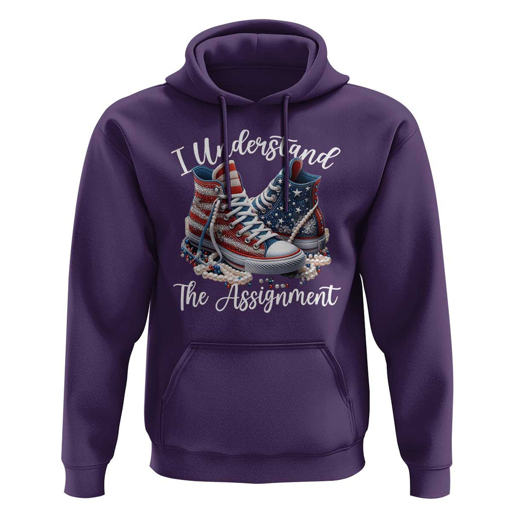 Harris Supporter 2024 Hoodie I Understand The Assignment USA Chucks Pearls TS11 Purple Print Your Wear