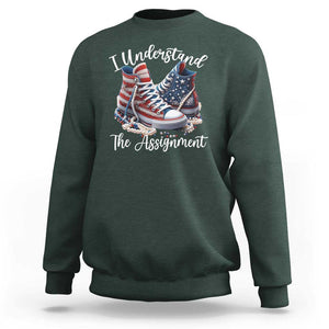 Harris Supporter 2024 Sweatshirt I Understand The Assignment USA Chucks Pearls TS11 Dark Forest Green Print Your Wear