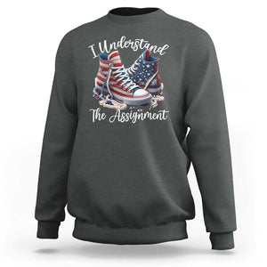 Harris Supporter 2024 Sweatshirt I Understand The Assignment USA Chucks Pearls TS11 Dark Heather Print Your Wear